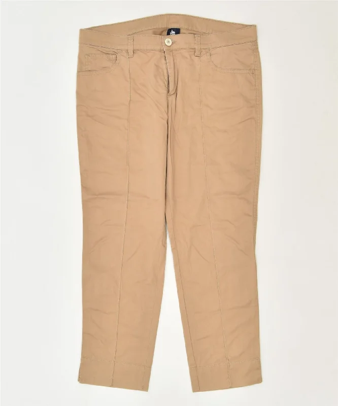 MARINA YACHTING Womens Slim Capri Trousers W30 L25 Brown Cotton Classic Trousers Harem Relaxed Fit