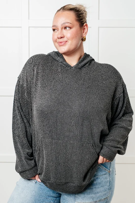 Hazel Blues® |  Hold That Thought Rib Knit Hoodie Hoodie with Button Placket Classic Preppy