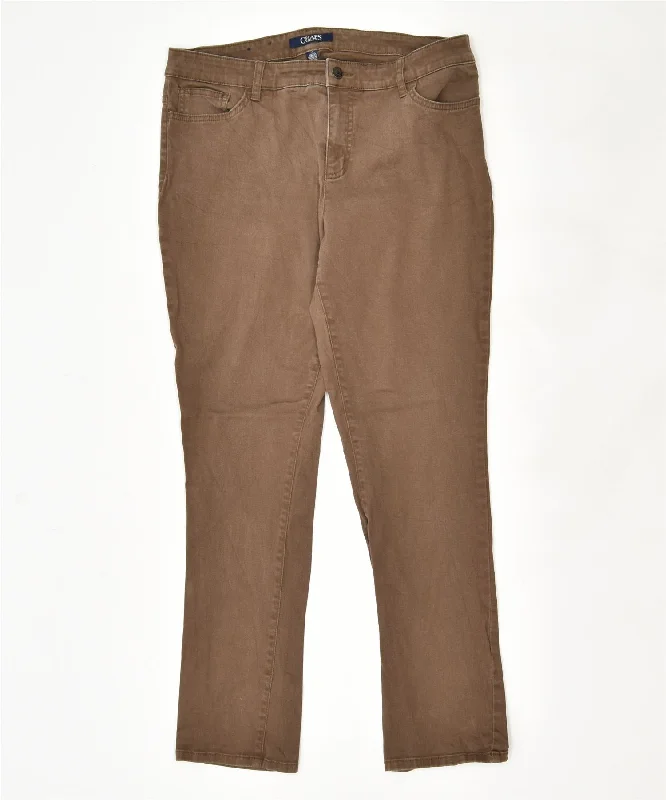 CHAPS Womens Slim Casual Trousers US 12 Large W34 L29 Brown Cotton Trousers Top Rated