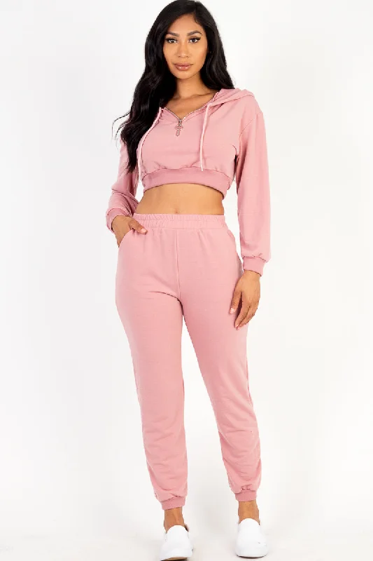 French Terry Joggers Set with Half-Zip Hoodie Hoodie with Crew Neck Simple Timeless