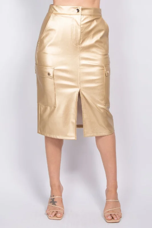 Faux Leather High-rise Cargo Skirt wool skirt thick
