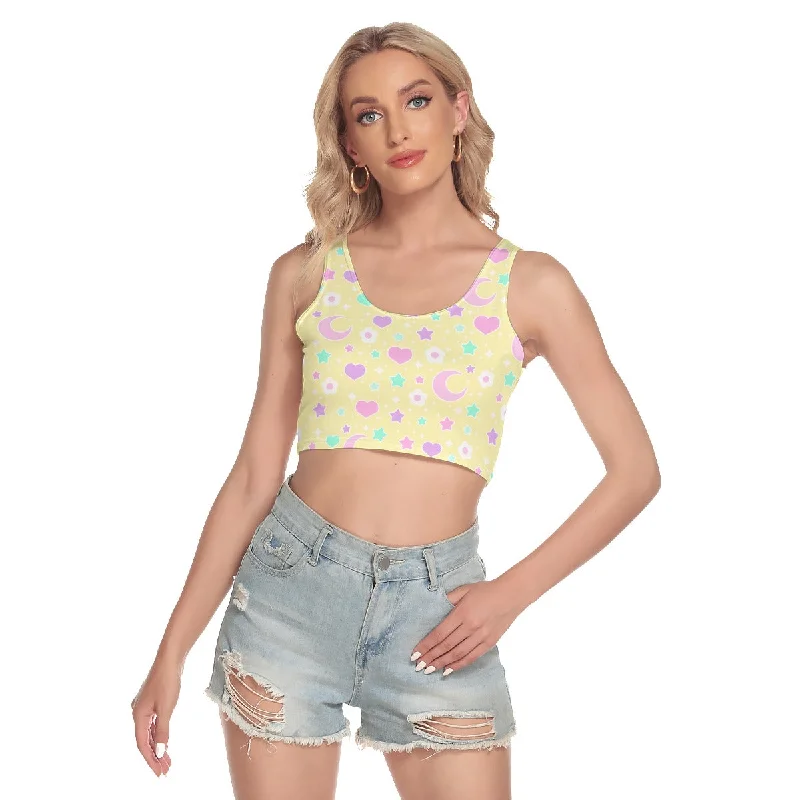 Magical Spring Yellow Crop Top Summer Crop Top Casual Short Sleeve