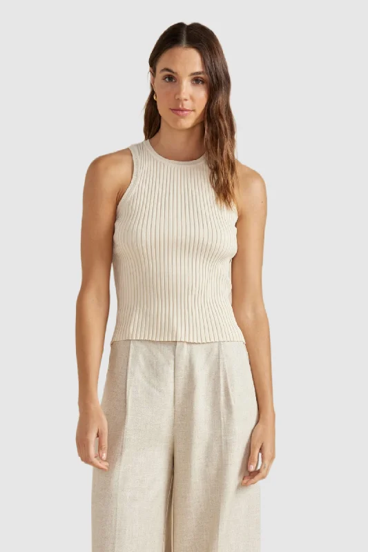 MINKPINK Womens Zoya Knit Tank Ecru baby blue tank