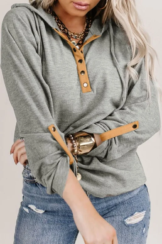 Hazel Blues® |  Drawstring Quarter Snap Long Sleeve Hoodie Hoodie with Rhinestones Sparkly Elegant