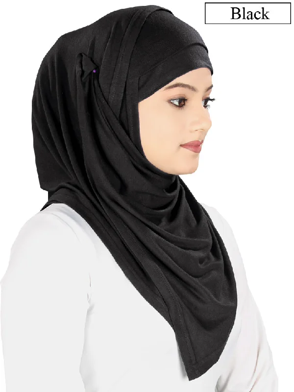 Two Piece Instant Black Viscose Jersey Hijab Floral Jersey Blouse