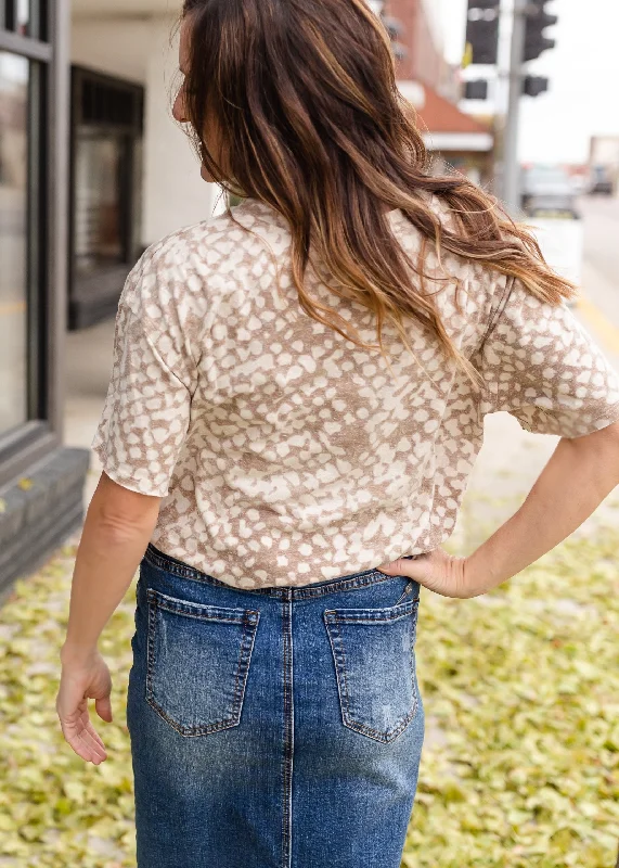 Knit Jersey Round Neck Short Sleeve Print Top - FINAL SALE Stylish Jersey Top