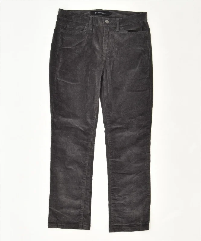 CALVIN KLEIN Womens Straight Corduroy Trousers US 2 XS W28 L27 Grey Cotton Trousers Summer Linen