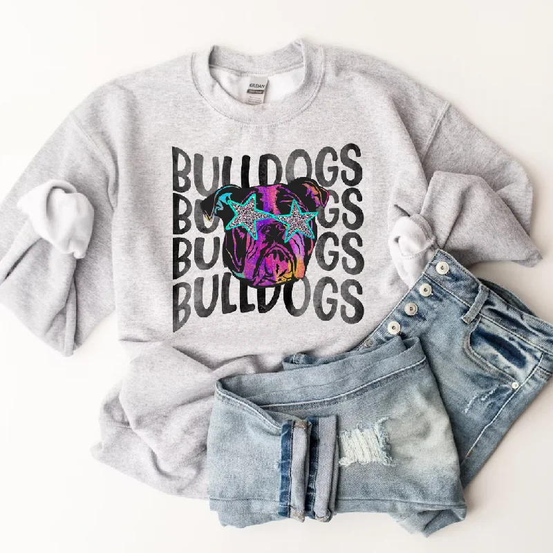 Hazel Blues® | Bulldogs on Repeat Graphic Sweatshirt Hoodie with Hem Drawcord Adjustable Customizable Hazel Blues® | Bulldogs on Repeat Graphic Sweatshirt Hoodie with Hem Drawcord Adjustable Customizable