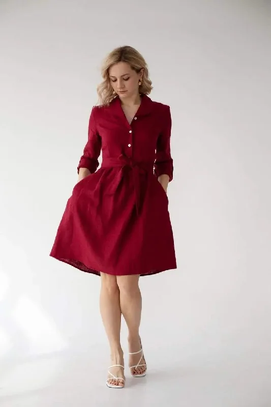 Lily Linen Dress In Burgundy Tunics Practical easy-care