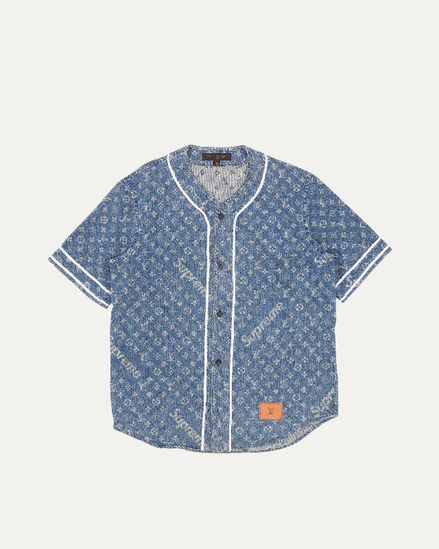 Supreme Jacquard Denim Baseball Jersey Spring Jersey Blouse