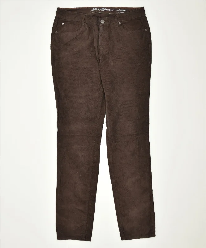 EDDIE BAUER Womens Slim Casual Trousers US 8 Medium W33 L32 Brown Trousers sophisticated sleek