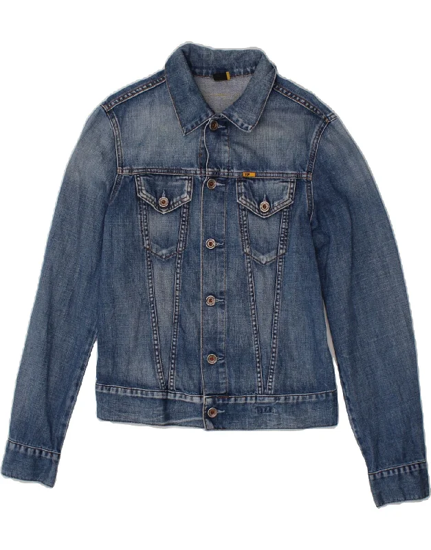 MELTIN' POT Womens Denim Jacket UK 10 Small Blue Cotton Stand-Up Collar Roll-Neck Collar Turtle Neck MELTIN' POT Womens Denim Jacket UK 10 Small Blue Cotton Stand-Up Collar Roll-Neck Collar Turtle Neck
