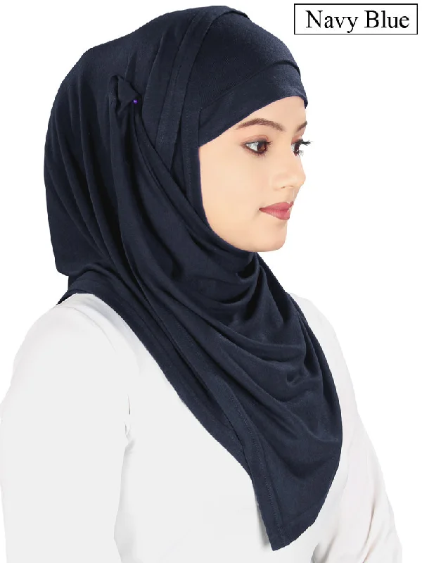 Two Piece Instant Navy Blue Viscose Jersey Hijab Business Jersey Tee