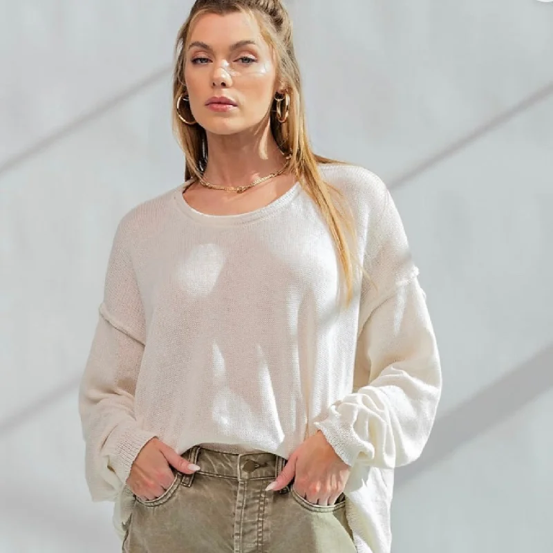 Off White Lightweight Oversized Sweater Embroidered Appliqued Beaded