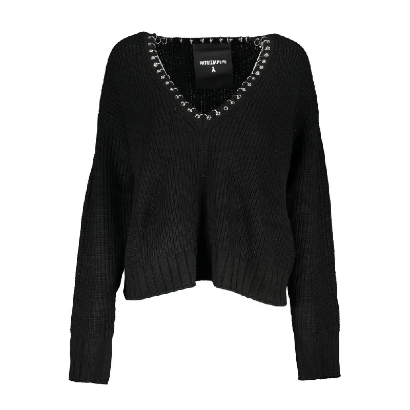 Patrizia Pepe Elegant Long Sleeved V-Neck Sweater with Chic Women's Details Layered Multi-layer Single Layer
