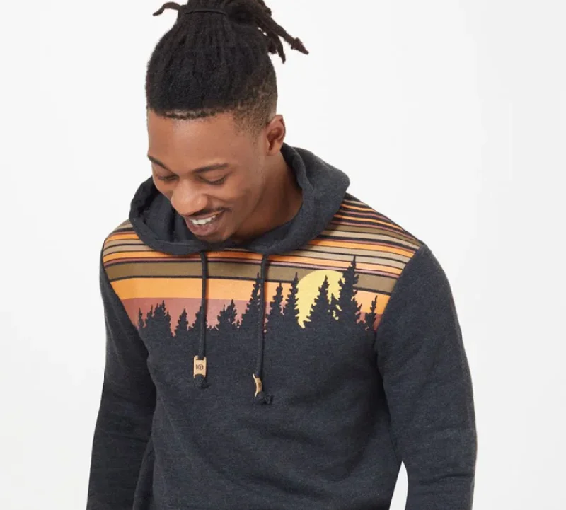 Retro Juniper Hoodie- Meteorite Black Heather Hoodie with Hem Ribbing Snug Secure