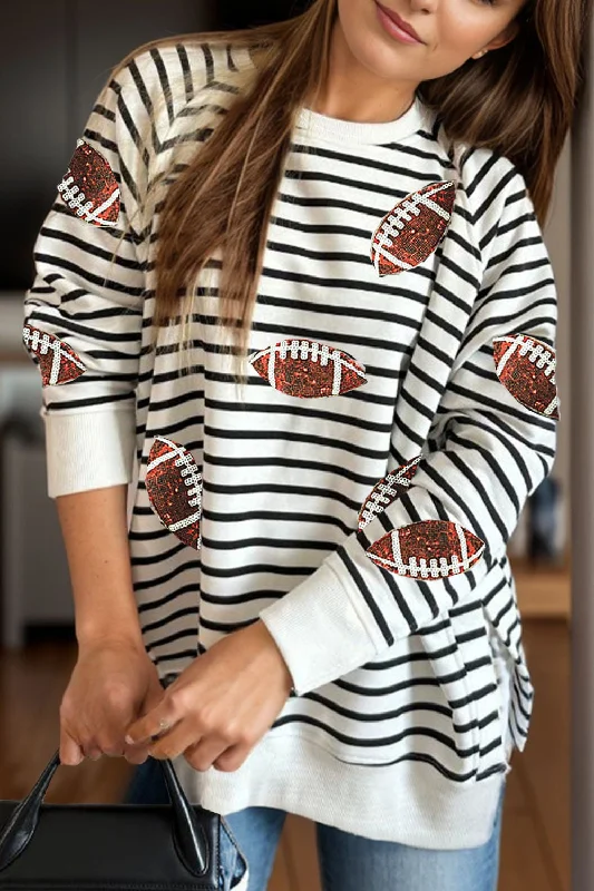 Hazel Blues® |  Sequin Football Striped Long Sleeve Sweatshirt Hoodie with Slim Fit Tailored Modern