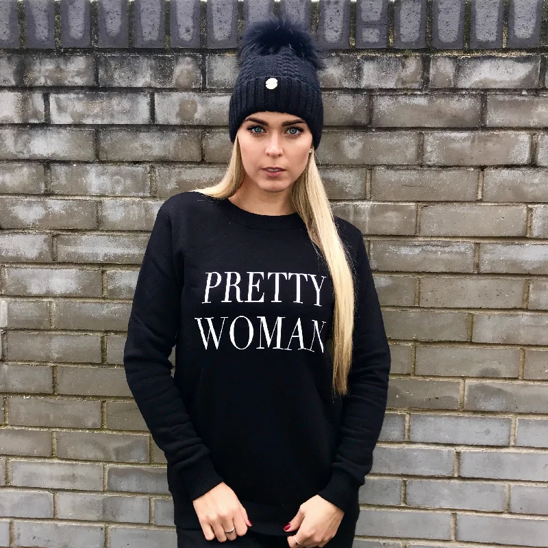 PRETTY WOMAN SWEATSHIRT JUMPER - SLOGAN T SHIRT CT077 Hoodie with Longline Fit Extended Stylish
