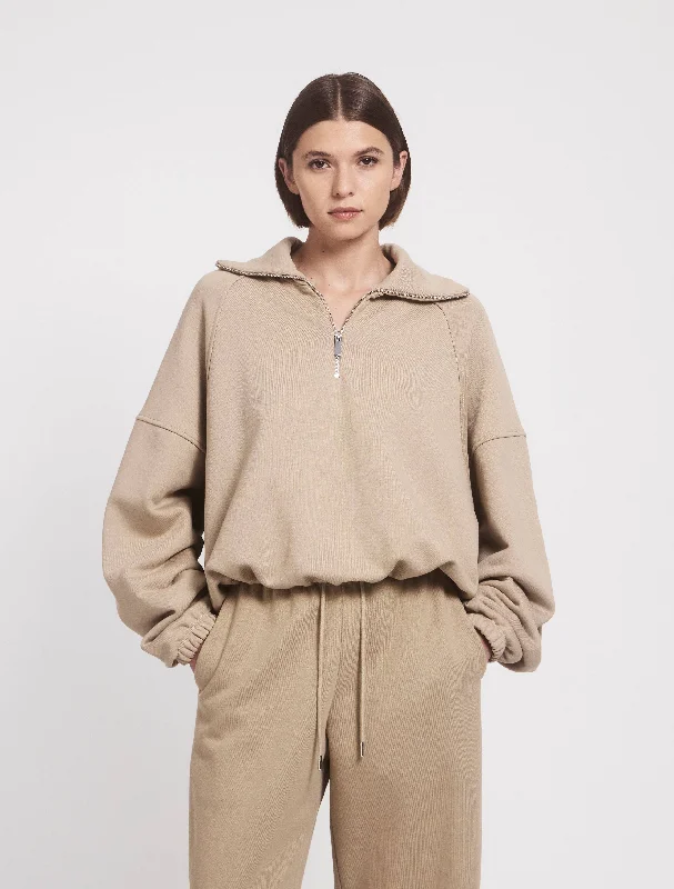 Signature Half Zip Sweatshirt in Taupe Hoodie Jacket Zipper Layering