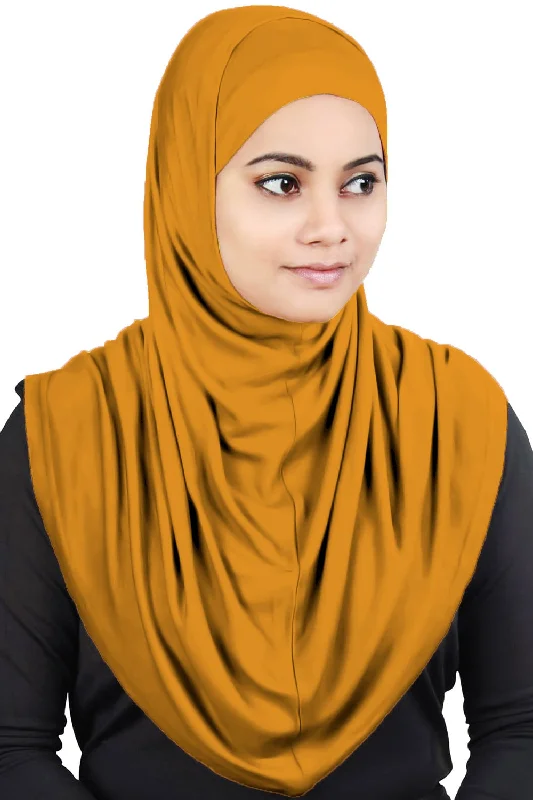 Two Piece Al-Amira Mustard Viscose Jersey Hijab Pastel Jersey Tee