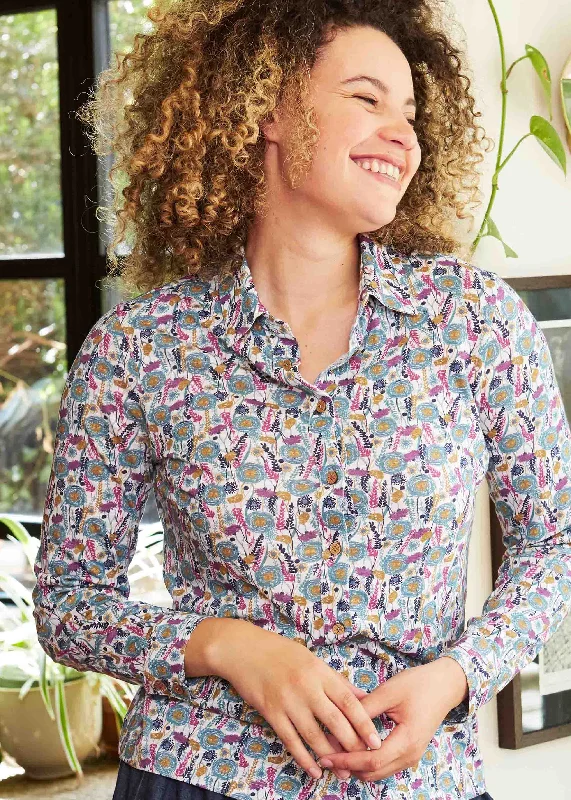 Dotty Cotton Jersey VELCRO® Brand Fastening Shirt Textured Jersey Blouse