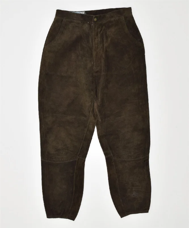 KETTNER Womens Suede Casual Trousers IT 40 Small W26 L27 Khaki Suede Trousers Spring Floral