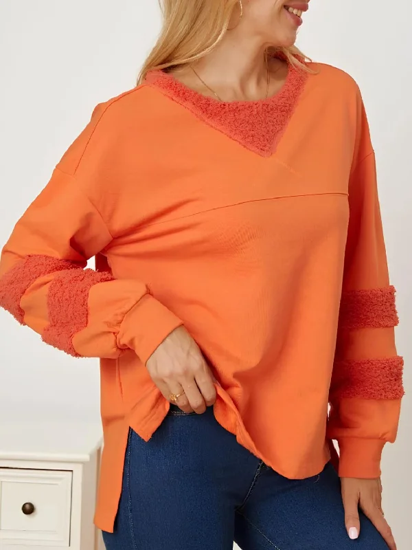 Hazel Blues® |  High-Low Round Neck Long Sleeve Sweatshirt Hoodie with Slit Hem Functional Movement