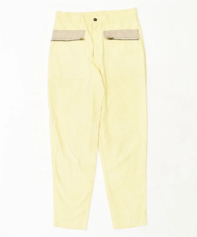 SVMON'S Womens Slim Casual Trousers W30 L29 Yellow Vintage Trousers Travel Practical