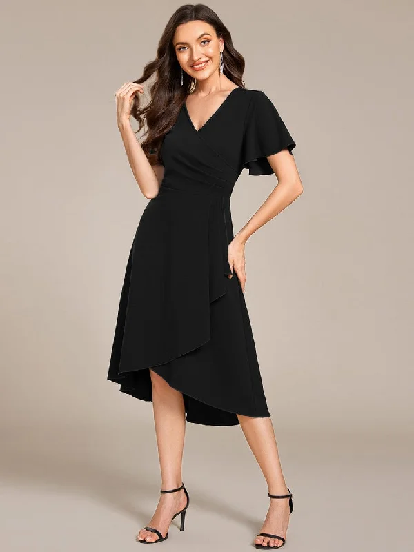 High-Stretch V-neck Midi Wedding Guest Dress Tunics Trendy modern