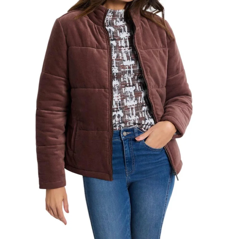 Velvet Puffer Jacket In Chai Print Jacket Jacquard Jacket Embroidered Jacket