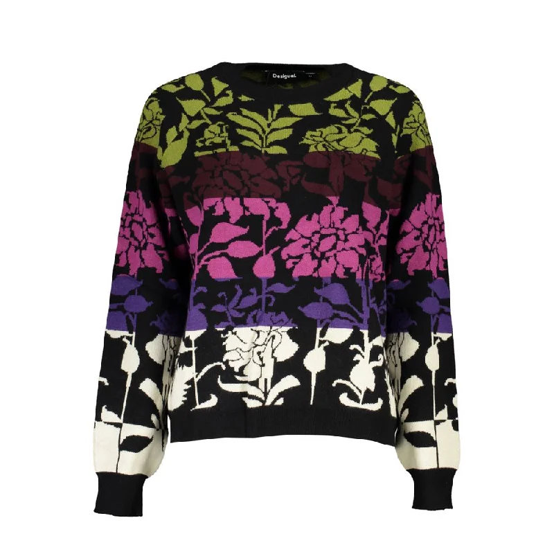 Desigual Chic Long-Sleeved  Sweater with Contrast Women's Details Oversized Loose Flowy