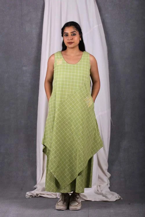 Urmul Desert Crafts "PLAM" Asymmetric Checks Dress Tunics Versatile all-occasion