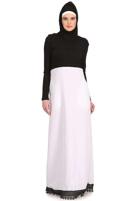 Roshini Black Jersey & White Kashibo Abaya Travel Jersey Tee
