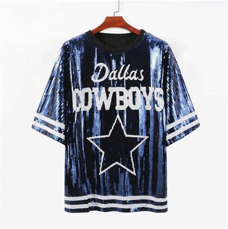 Sequin Dallas Cowboys Jersey One Size Mini Spring Jersey Blouse