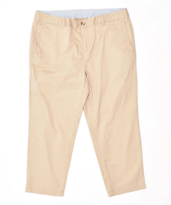L.L.BEAN Womens Slim Chino Capri Trousers US 12 XL W34 L22 Beige Trousers Custom Made