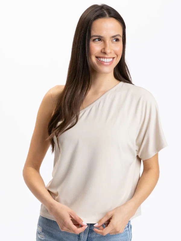 Shivani Luxe Jersey One-Shoulder Top Casual Weekend Jersey Tee