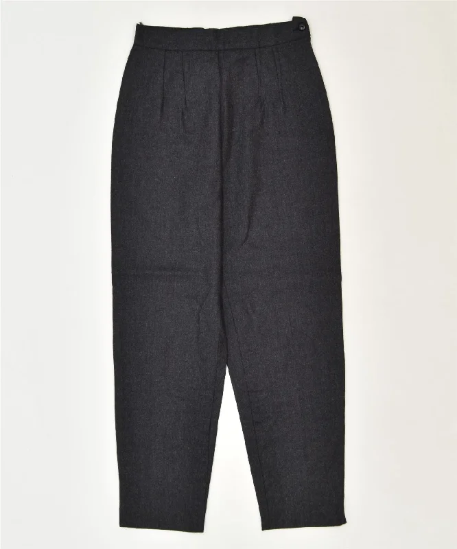 VINTAGE Womens Pegged Suit Trousers W26 L27 Grey Classic Trousers Low Rise Relaxed