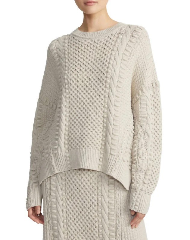 Mixed Stitch Crewneck Sweater In Soy Oversized Loose Flowy