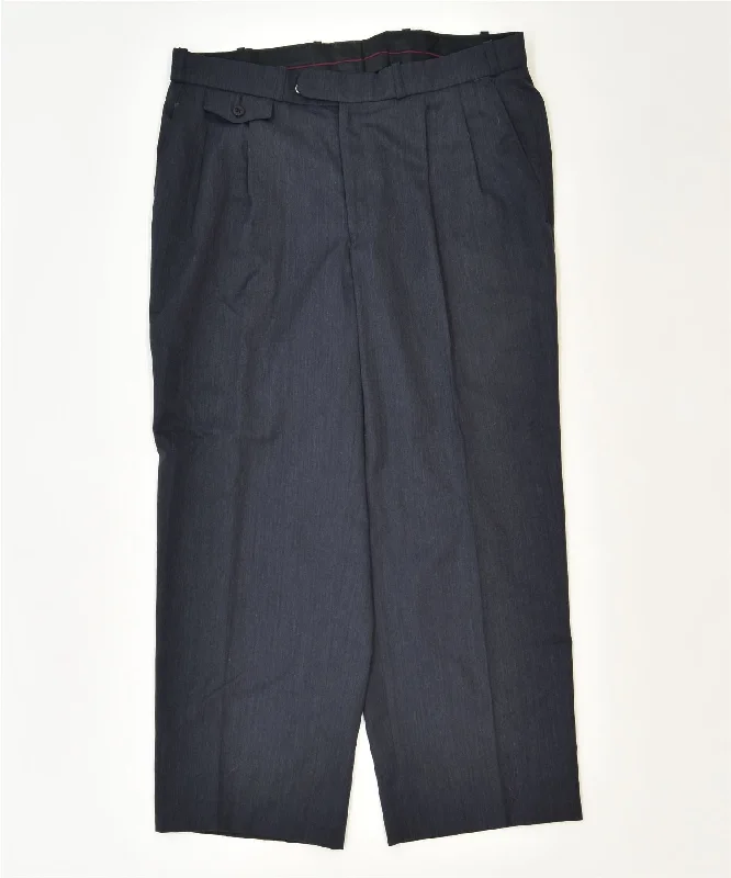 VINTAGE Womens Straight Suit Trousers IT 46 Large W34 L26 Navy Blue Trousers Timeless Classic
