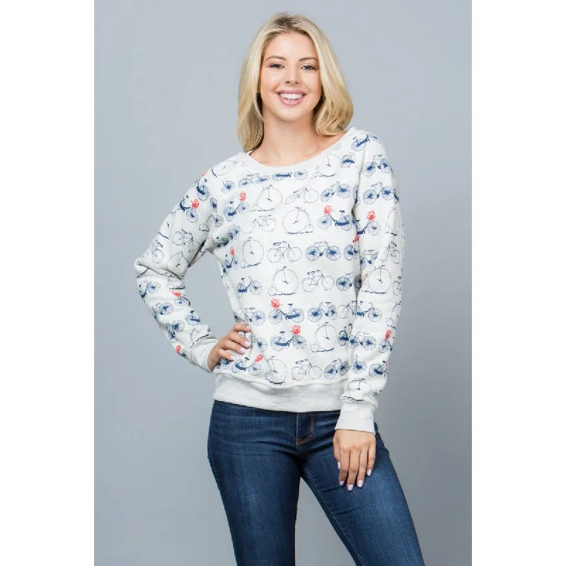 Bicycle Print Sweatshirt Hoodie with Patch Decorative Personalized