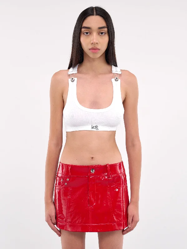 Overall Strap Crop Top (25-33-F-DB052P-J054-WHITE) Real Fur Shearling Chenille