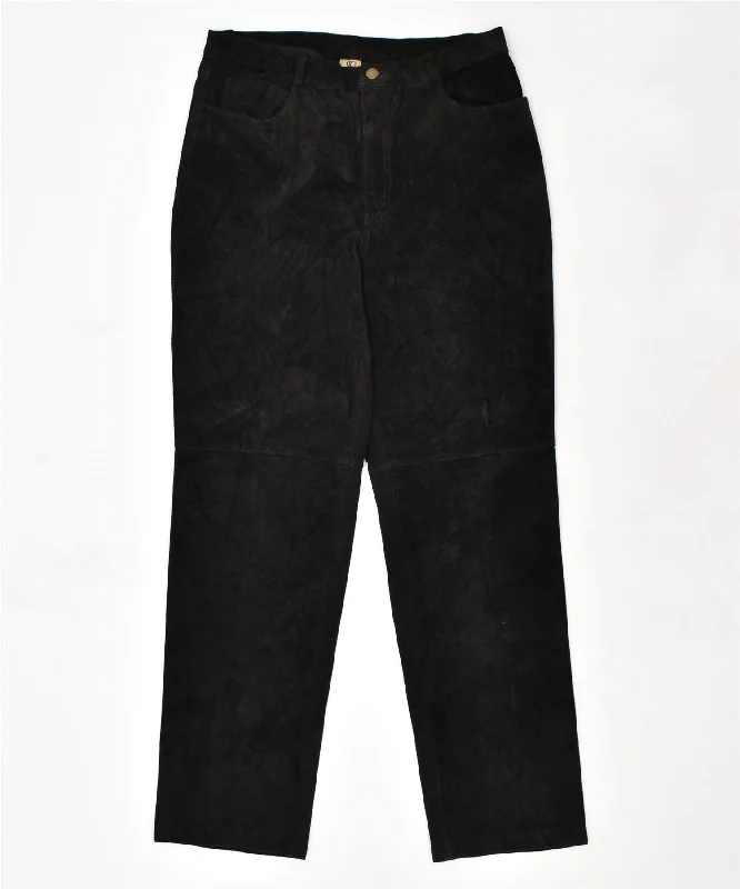 VINTAGE Womens Leather Trousers US 10 Large W31 L29 Black Leather Trousers Occasion Special