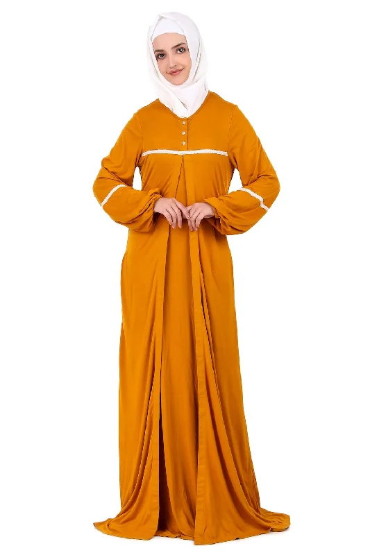 Mustard Jersey Lace Abaya Round Neck Jersey Tee