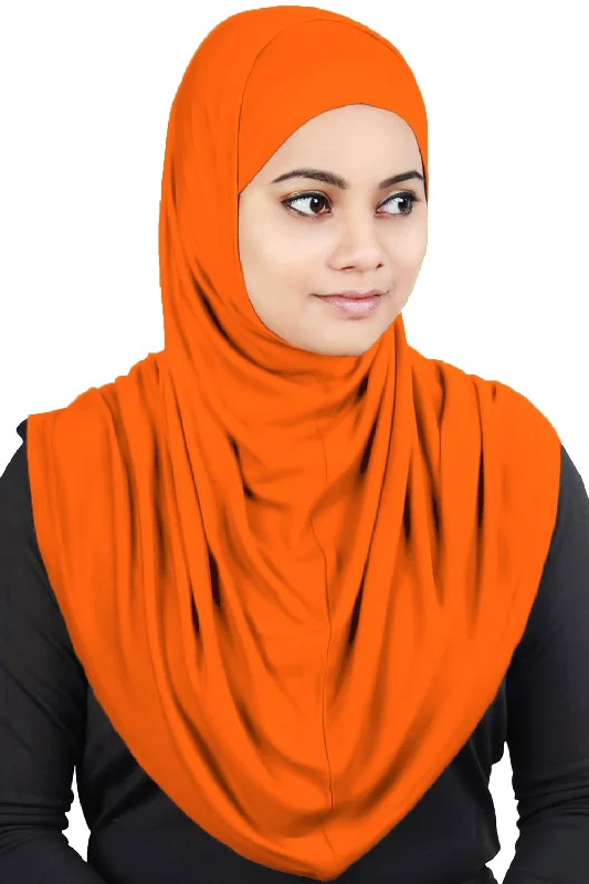Two Piece Al-Amira Orange Viscose Jersey Hijab Cream Jersey Tee