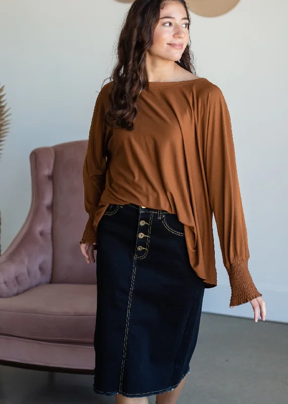 Boxy Smocked Cuff Modal Jersey Top - FINAL SALE Casual Jersey Blouse