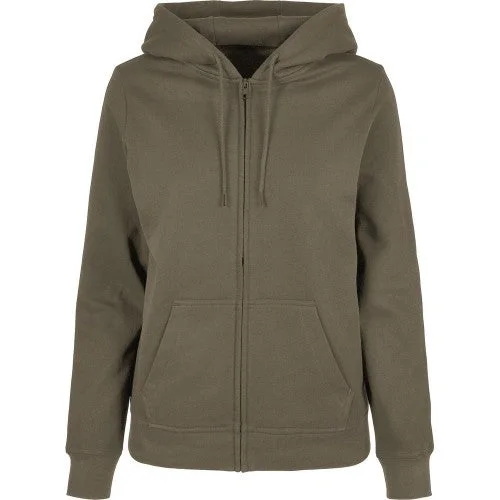 Build Your Brand Womens/Ladies Basic Full Zip Hoodie Hoodie with Side Slits Relaxed Casual