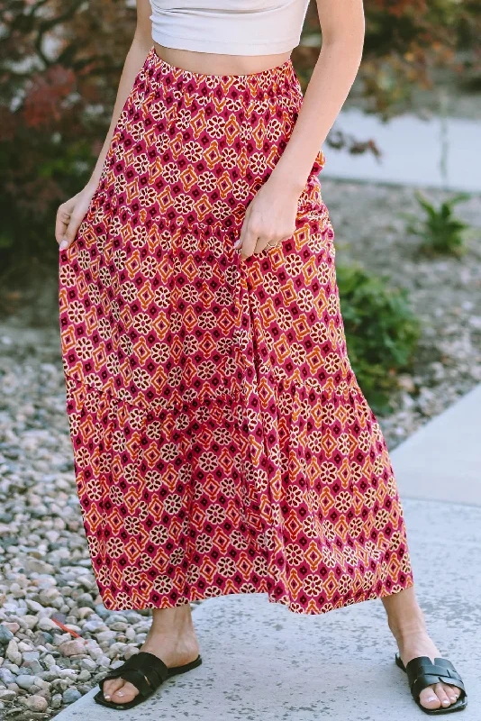 Blue Zone Planet |  Rose Vintage Boho Floral Print Tiered Maxi Skirt summer skirt style