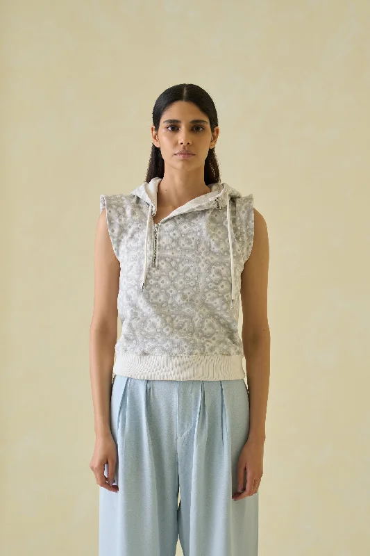 Kolam Sleeveless Cropped Hoodie Hoodie with Earth Tones Natural Calm