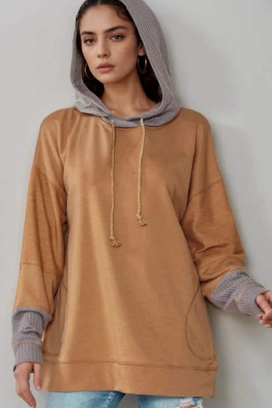 Hazel Blues® |  Drawstring Contrast Long Sleeve Hoodie Hoodie with Tie-Dye Psychedelic Retro