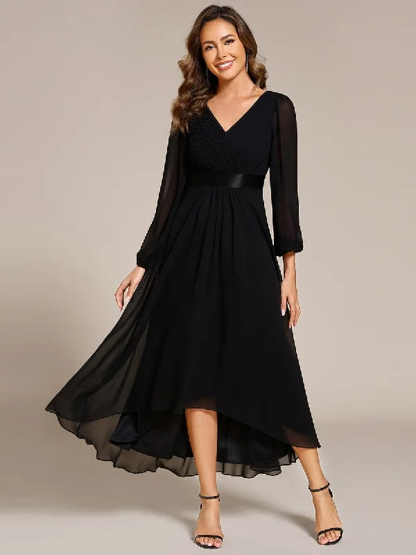 Long Sleeve A Line Chiffon Pleated Asymmetrical Hem Formal Dress Tunics Stylish modern Long Sleeve A Line Chiffon Pleated Asymmetrical Hem Formal Dress Tunics Stylish modern